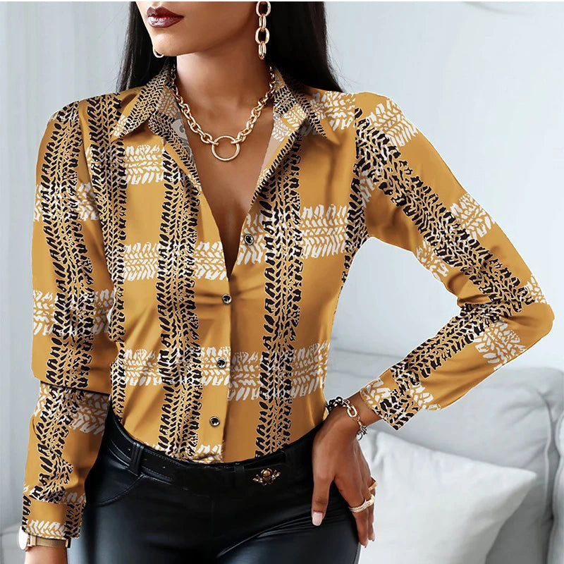 New Long Sleeve Blouse Women Tops Office Lady Blouse Print Button Shirts For Women