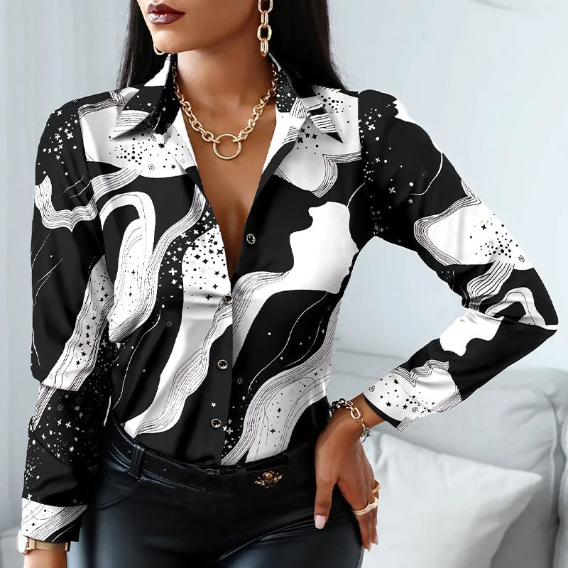 New Long Sleeve Blouse Women Tops Office Lady Blouse Print Button Shirts For Women