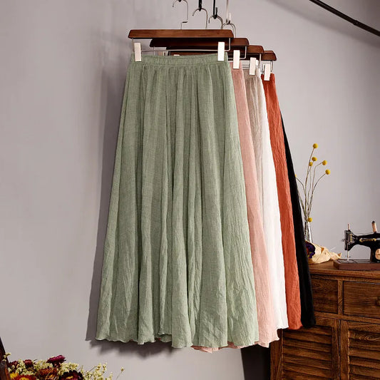 Women's Elegant 16 Color High Waist Elastic Waist Linen