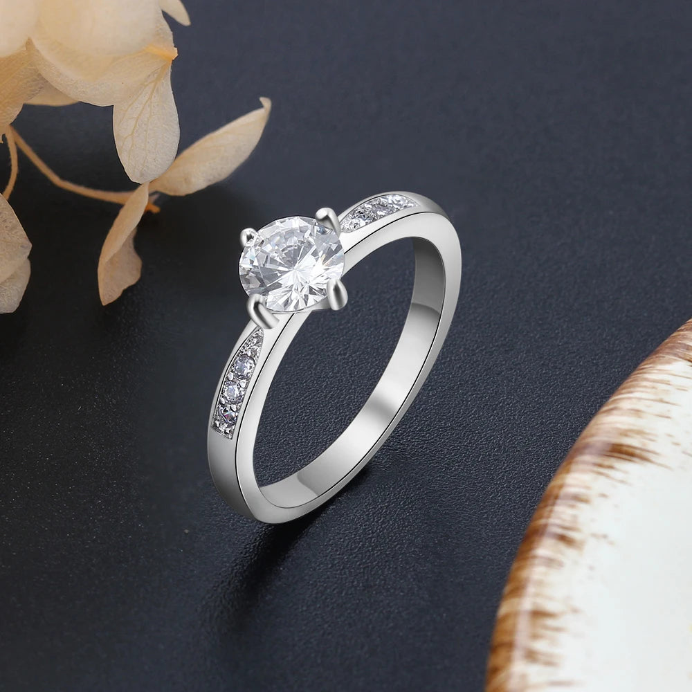 Silver color Ring with Cubic Zirconia Classic Style Wedding