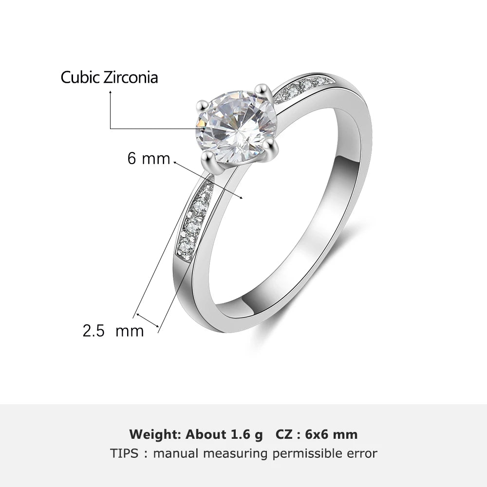 Silver color Ring with Cubic Zirconia Classic Style Wedding