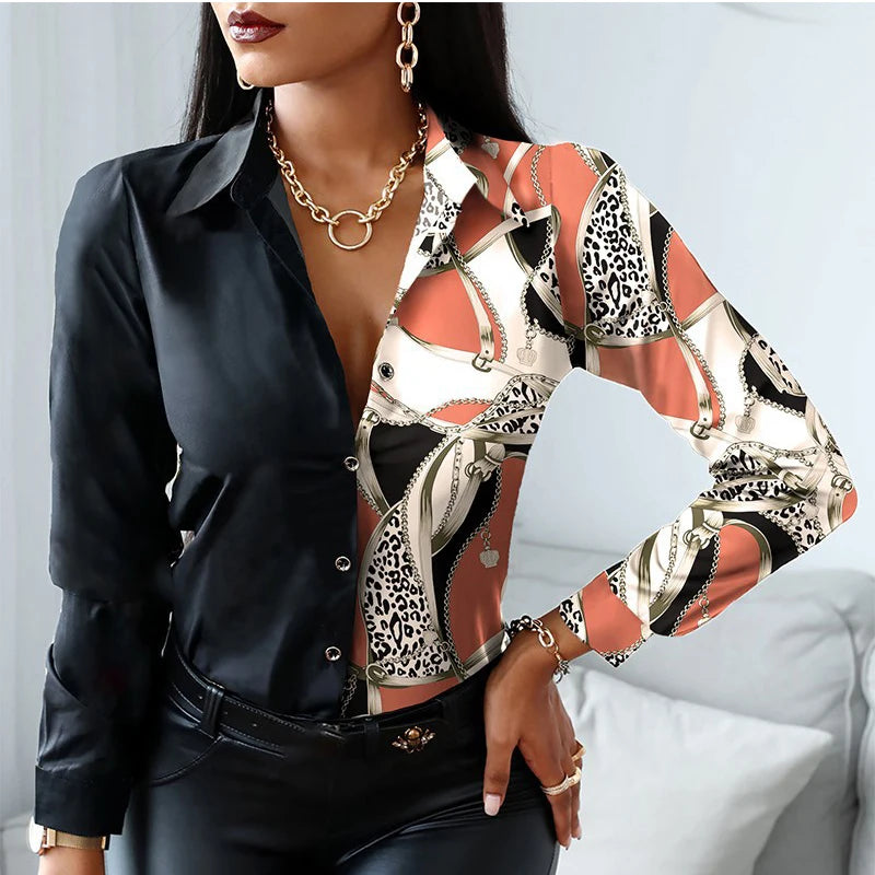 New Long Sleeve Blouse Women Tops Office Lady Blouse Print Button Shirts For Women