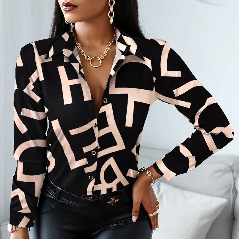 New Long Sleeve Blouse Women Tops Office Lady Blouse Print Button Shirts For Women