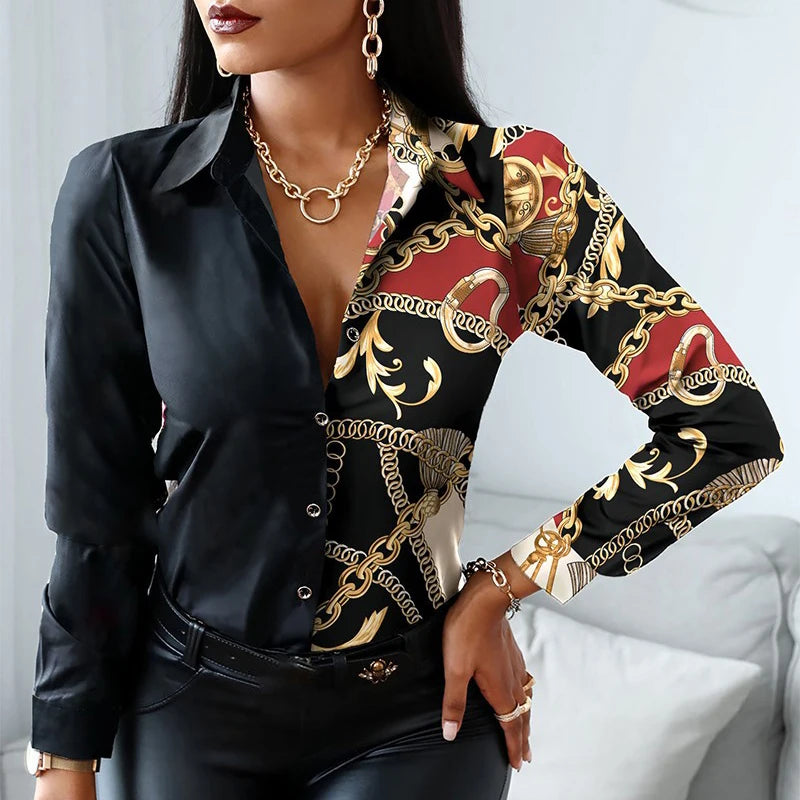 New Long Sleeve Blouse Women Tops Office Lady Blouse Print Button Shirts For Women