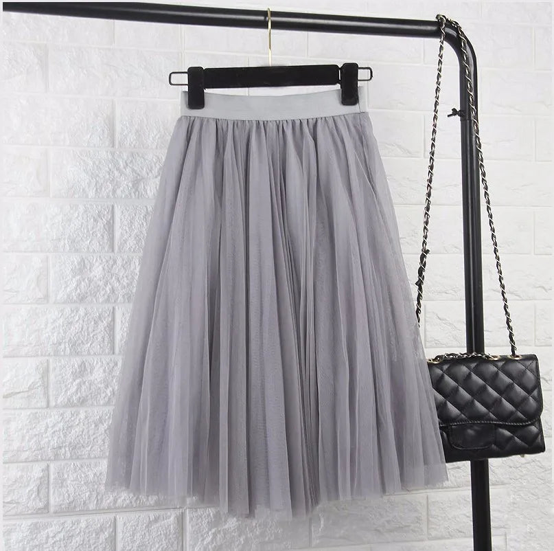 Womens Black Gray White Adult Tulle Skirt Elastic