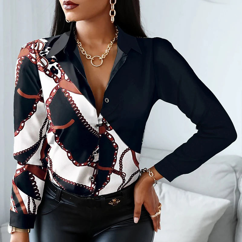 New Long Sleeve Blouse Women Tops Office Lady Blouse Print Button Shirts For Women