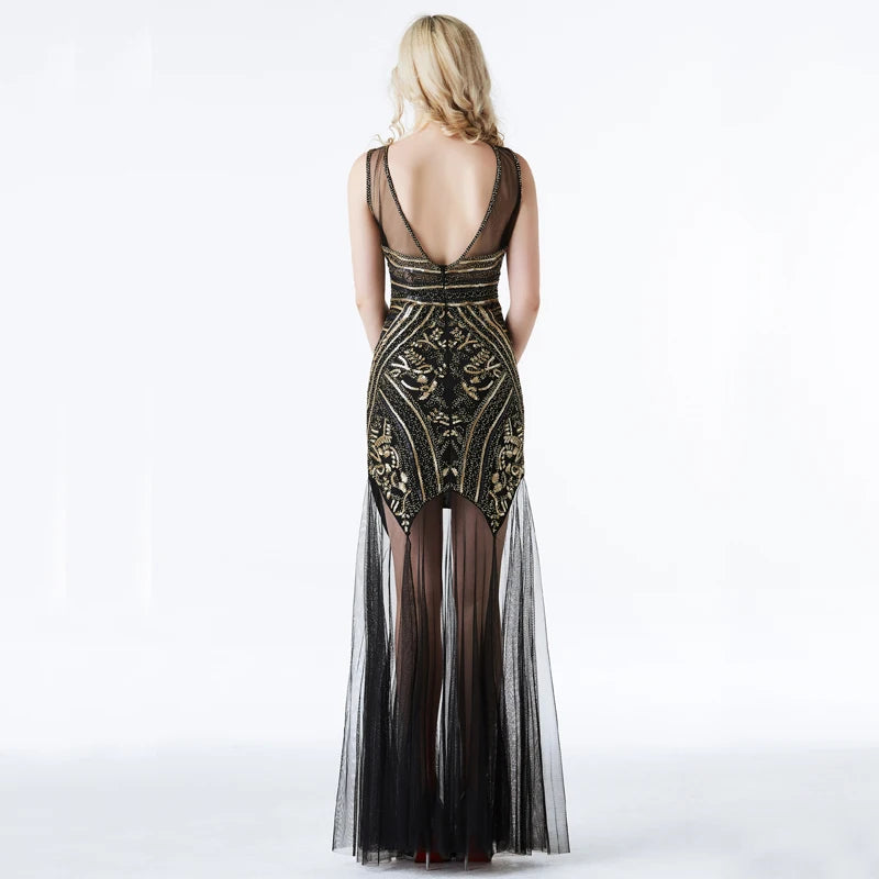 New See Through Tulle Sequin Dress Sexy Evening Dress Women