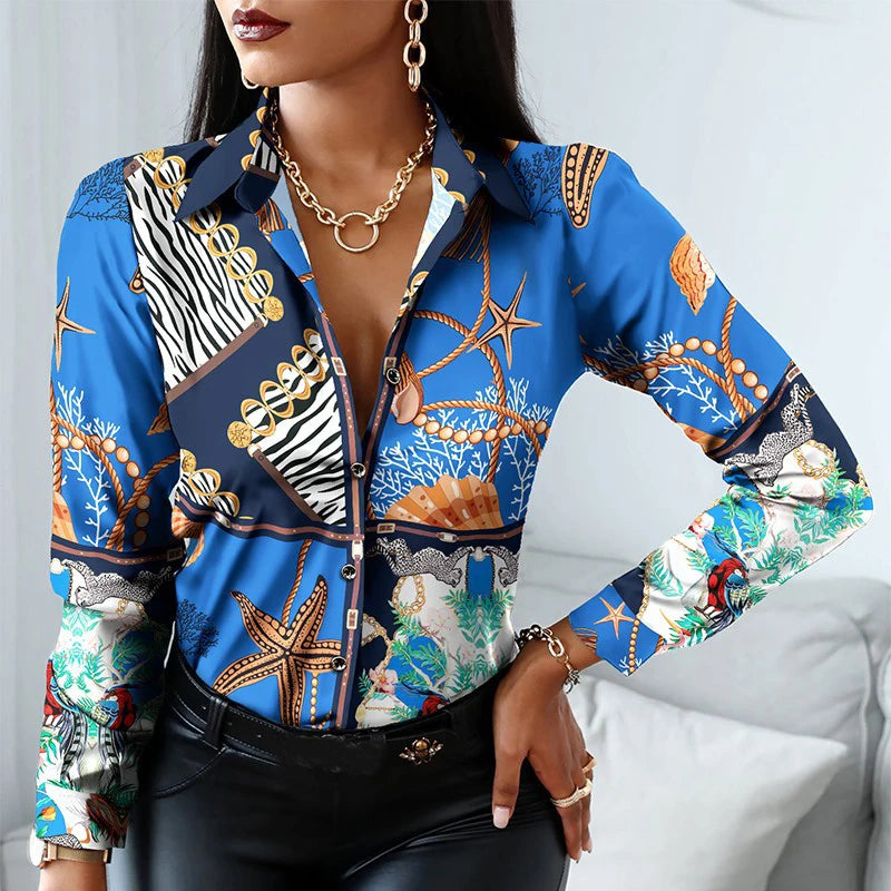 New Long Sleeve Blouse Women Tops Office Lady Blouse Print Button Shirts For Women