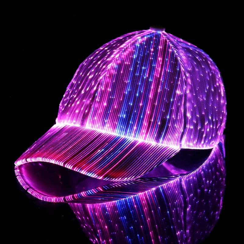 Luminous Baseball Cap Korean New Breathable LED Light Fiber Fluorescent Cap Outdoor Sun-poof Peaked Cap Cross-border