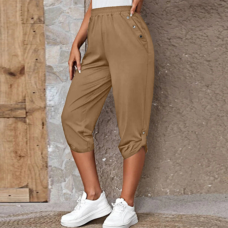 Fashion Cropped Trousers With An Elasticated Waist Women