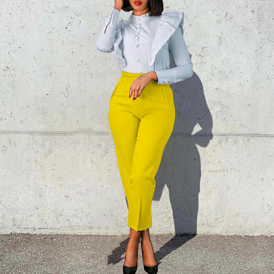 Women's Clothing Plus Size Fashion Temperament Leisure Slimming High Waist Suit Pants Solid Color African