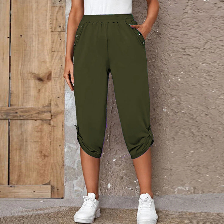 Fashion Cropped Trousers With An Elasticated Waist Women