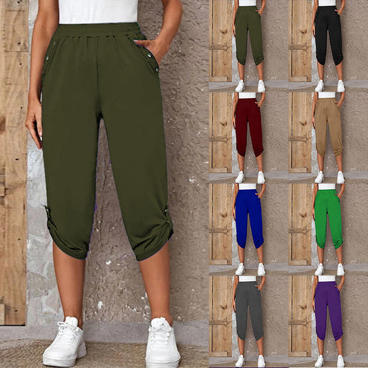 Fashion Cropped Trousers With An Elasticated Waist Women