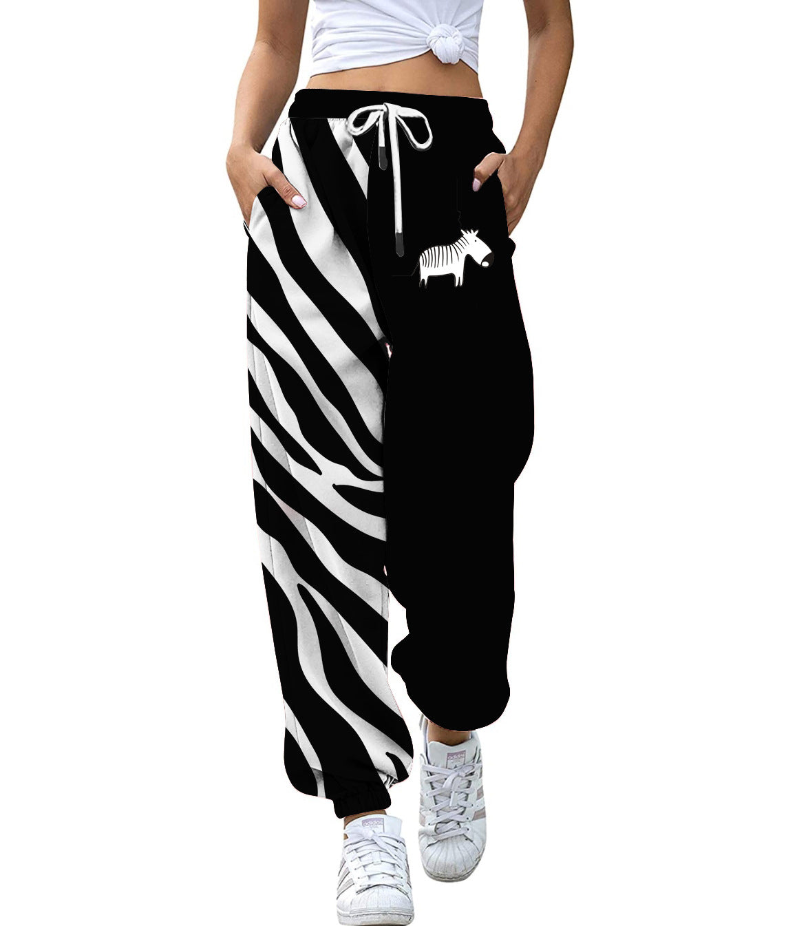 Ankle Banded Pants Slimming Printed Slim Sports High Waist