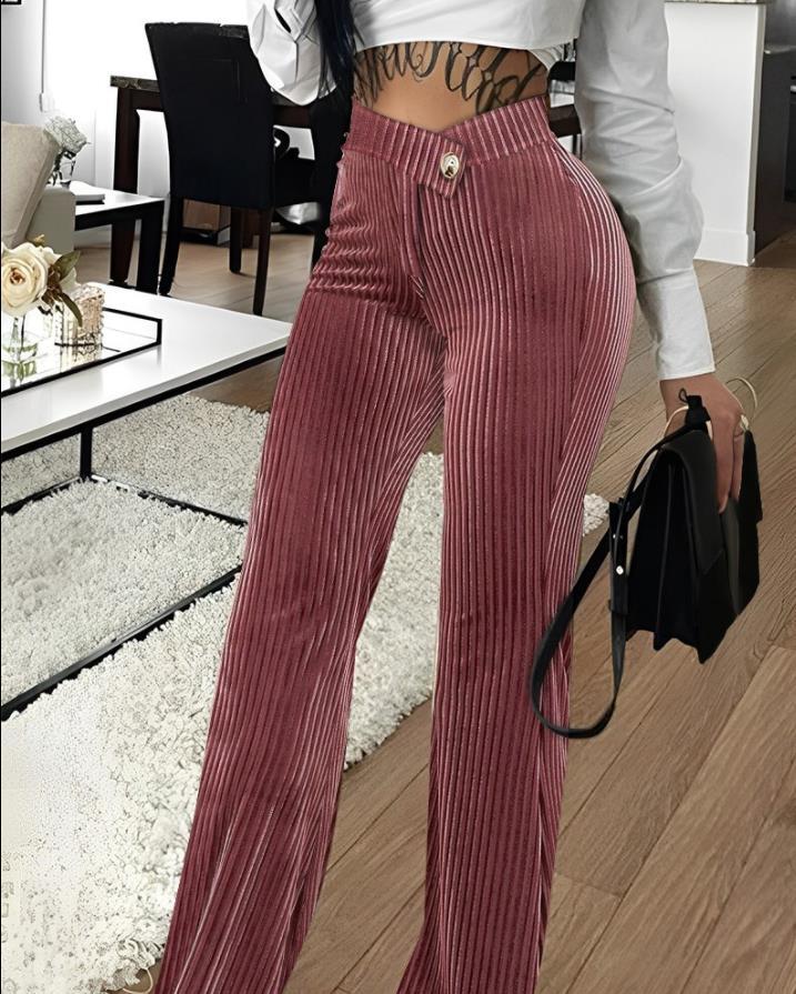 Fashion Gold Velvet Striped Casual Women's Pants