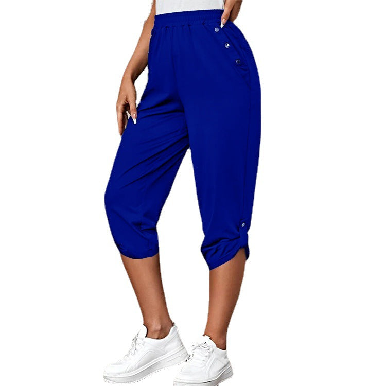 Fashion Cropped Trousers With An Elasticated Waist Women