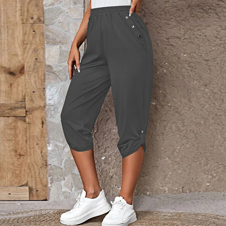 Fashion Cropped Trousers With An Elasticated Waist Women