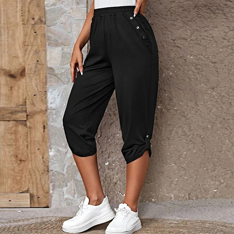 Fashion Cropped Trousers With An Elasticated Waist Women