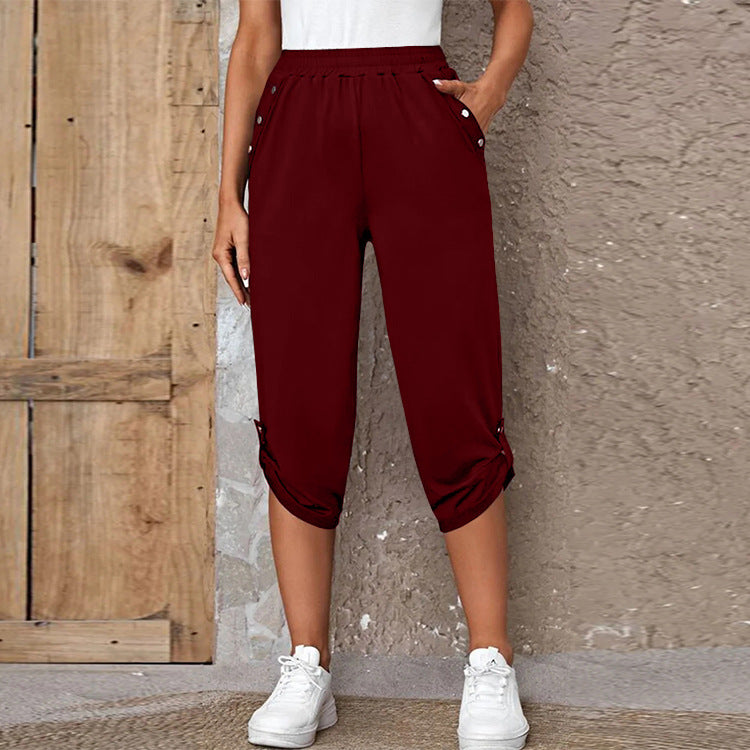 Fashion Cropped Trousers With An Elasticated Waist Women