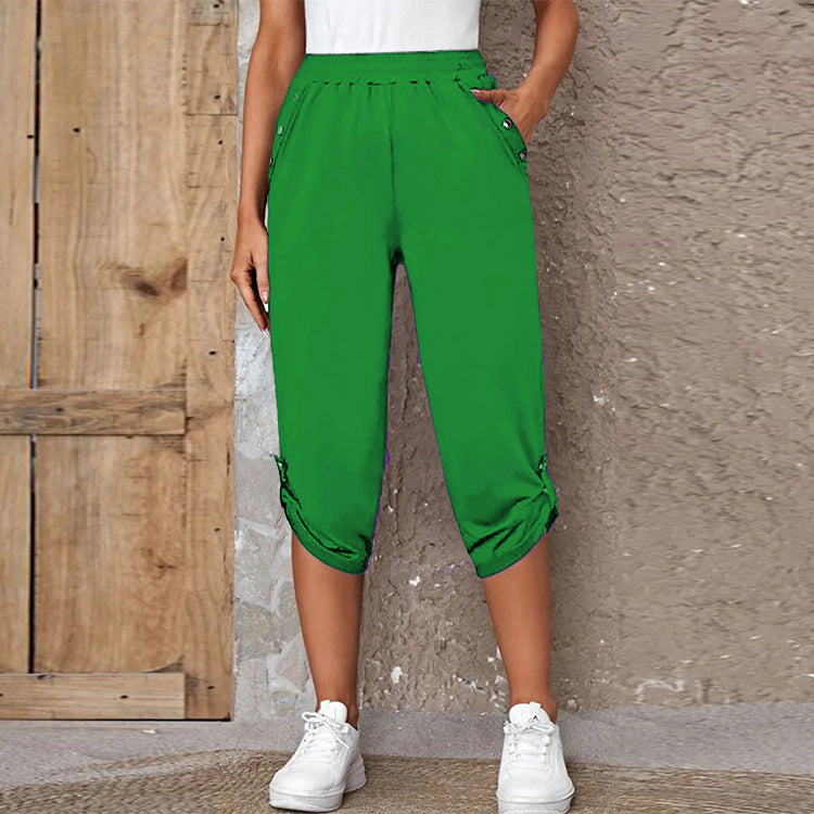 Fashion Cropped Trousers With An Elasticated Waist Women