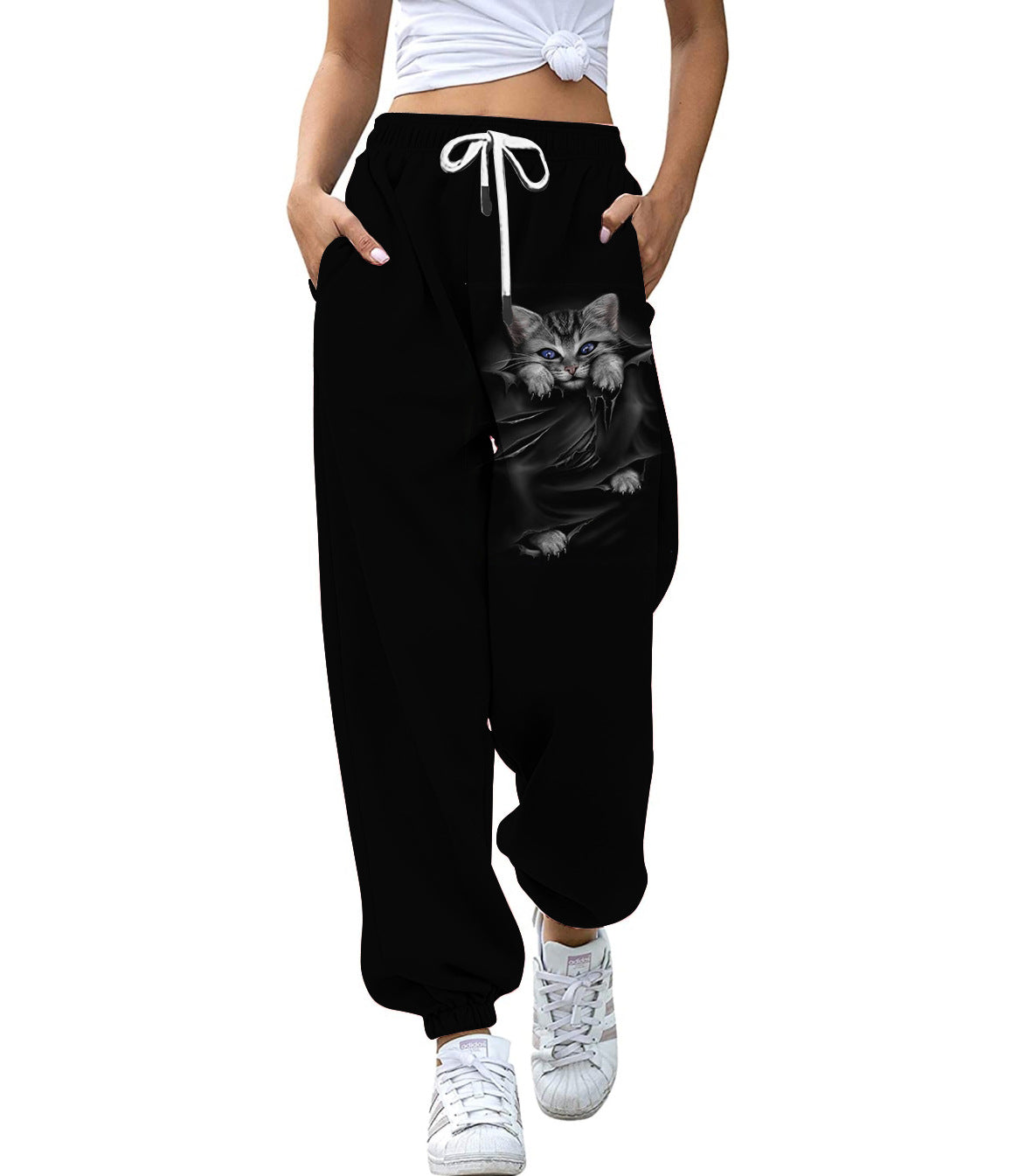 Ankle Banded Pants Slimming Printed Slim Sports High Waist