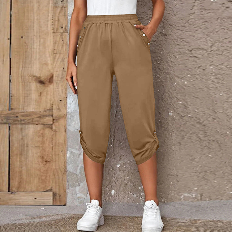 Fashion Cropped Trousers With An Elasticated Waist Women