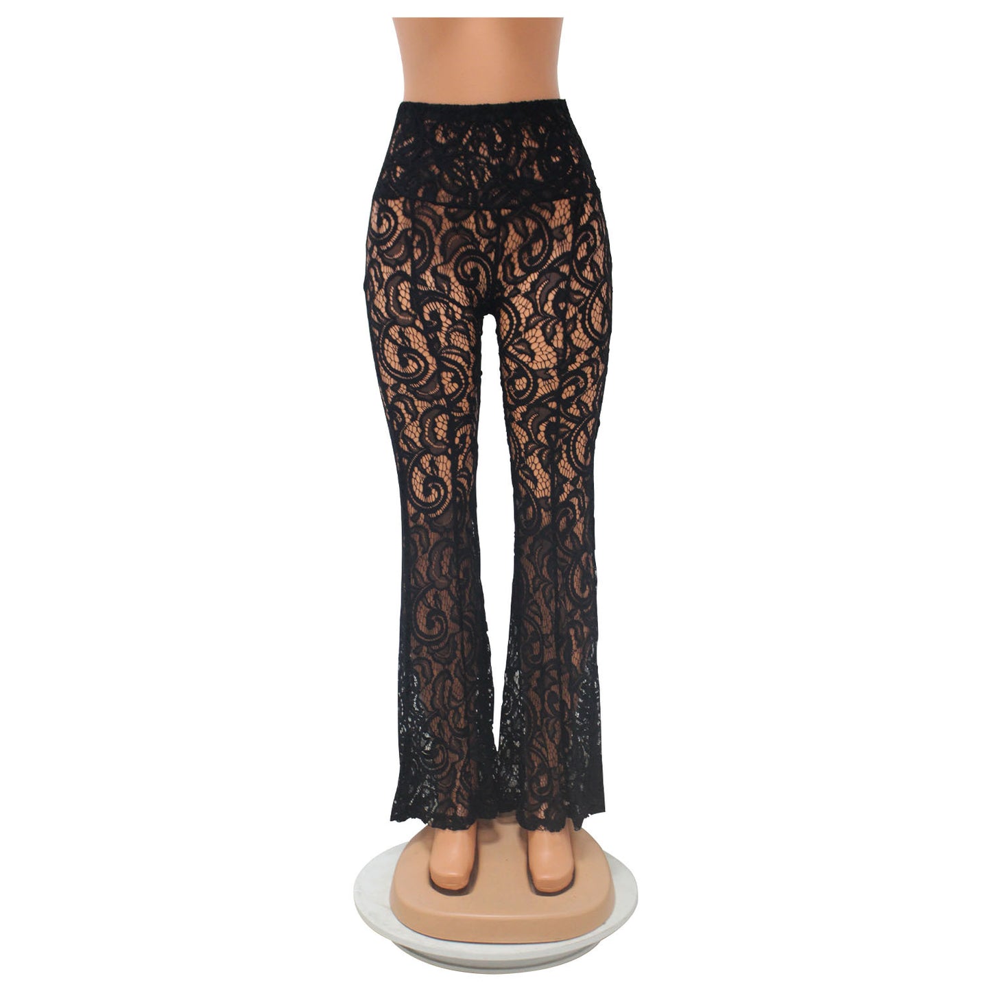 Women's Clothing See-through Lace Bell-bottom Pants