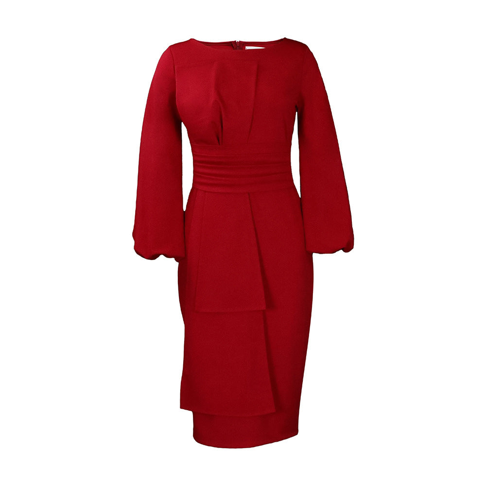 Women's Fashion Solid Color Sheath Temperament Crew Neck Dress