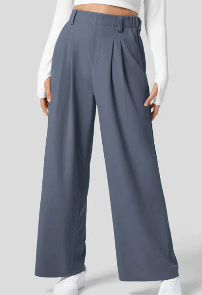 Women's Solid Color Casual Suit Pants With Real Pockets