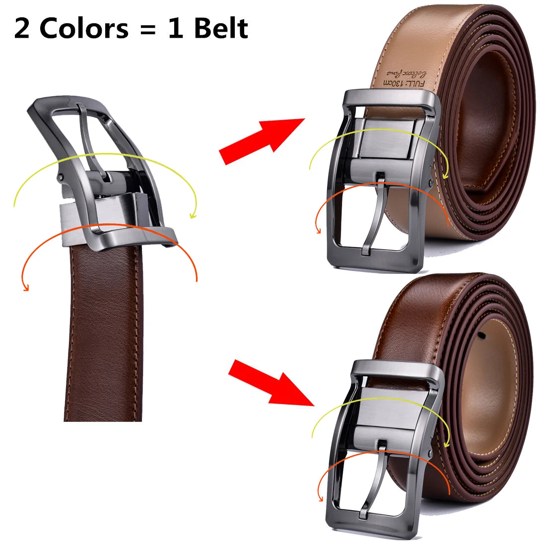 Men's Reversible Classic Dress Belt Leather Rotating Buck