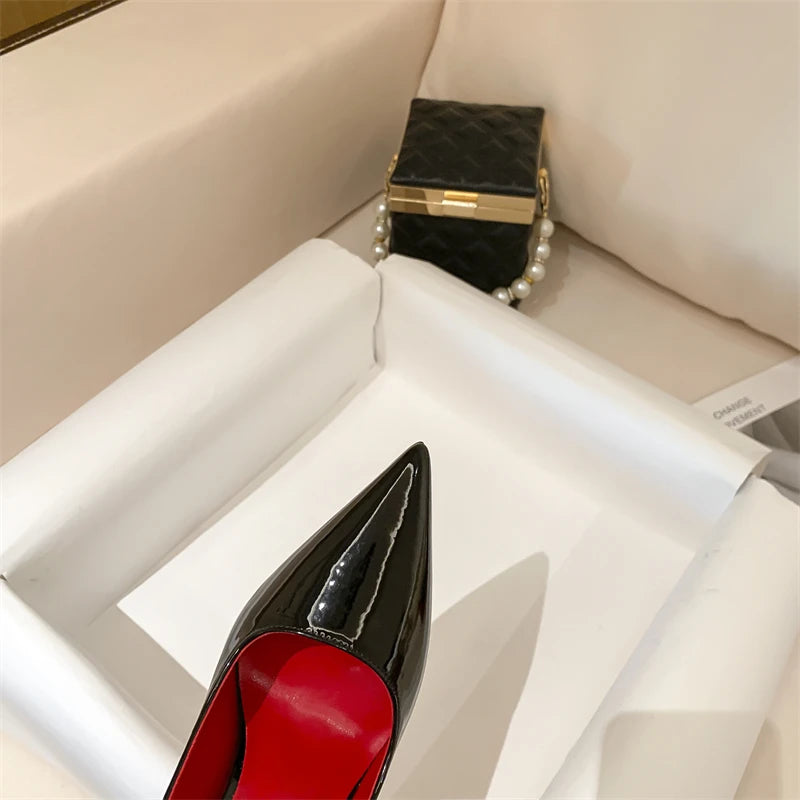 Luxury Pumps Shoes for Women Red Shiny Bottom Pumps Brand Large Size High Heel Shoes Sexy Party Pointed Toe Wedding Shoes