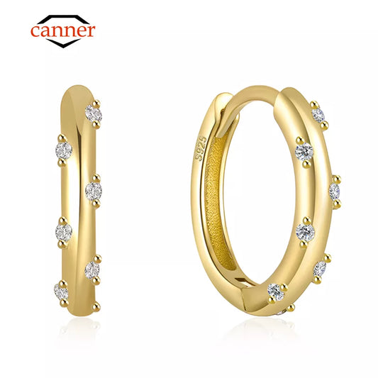 Sterling Silver Glossy Hoop Earrings Gold Color