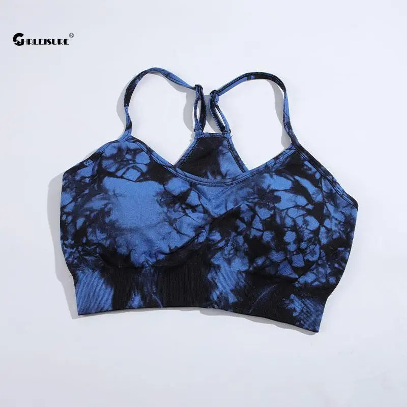 CHRLEISURE Tie Dye Sport Bra Women Fitness Underwear with