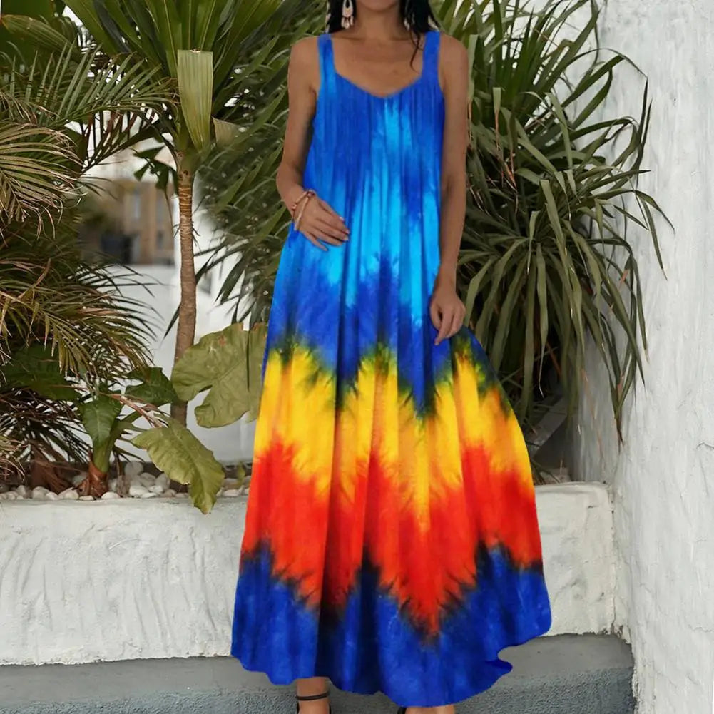 Plus Size Oversized Long Dress Women Tie-dye 3D print Maxi dress