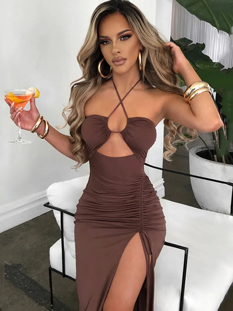 Sleeveless Sexy Female Midi Backless Dresses Slim Night Club