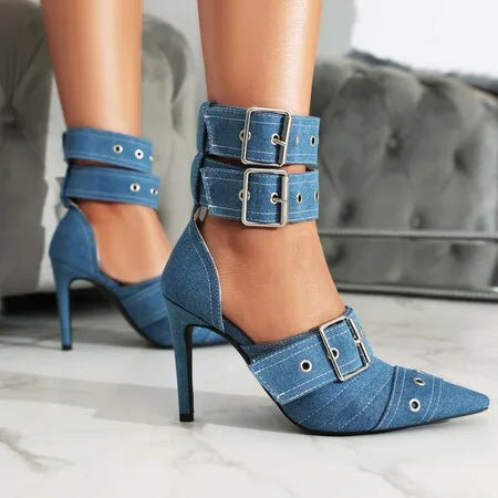 European and American Style Pointed Toe Slim High Heel Buckle Single ShoeS