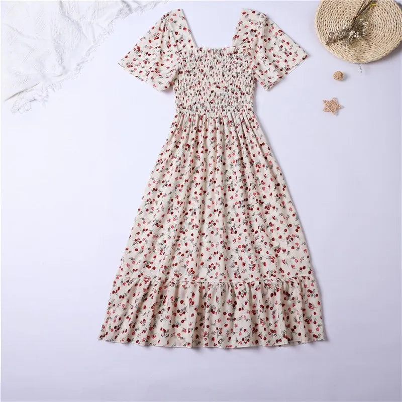 Spring Summer Chiffon Dress Women Midi DressesFemale Short Sleeve