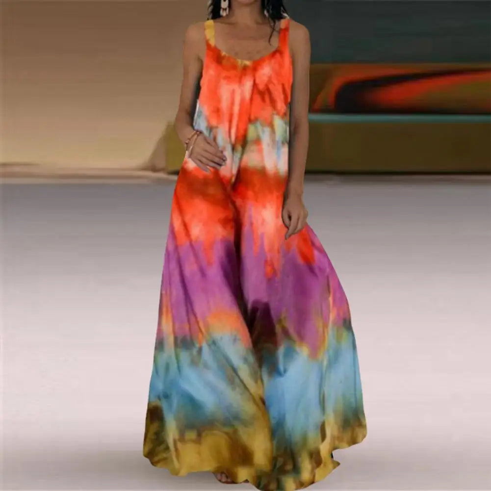 Plus Size Oversized Long Dress Women Tie-dye 3D print Maxi dress