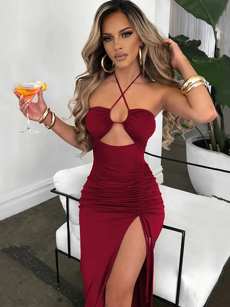 Sleeveless Sexy Female Midi Backless Dresses Slim Night Club