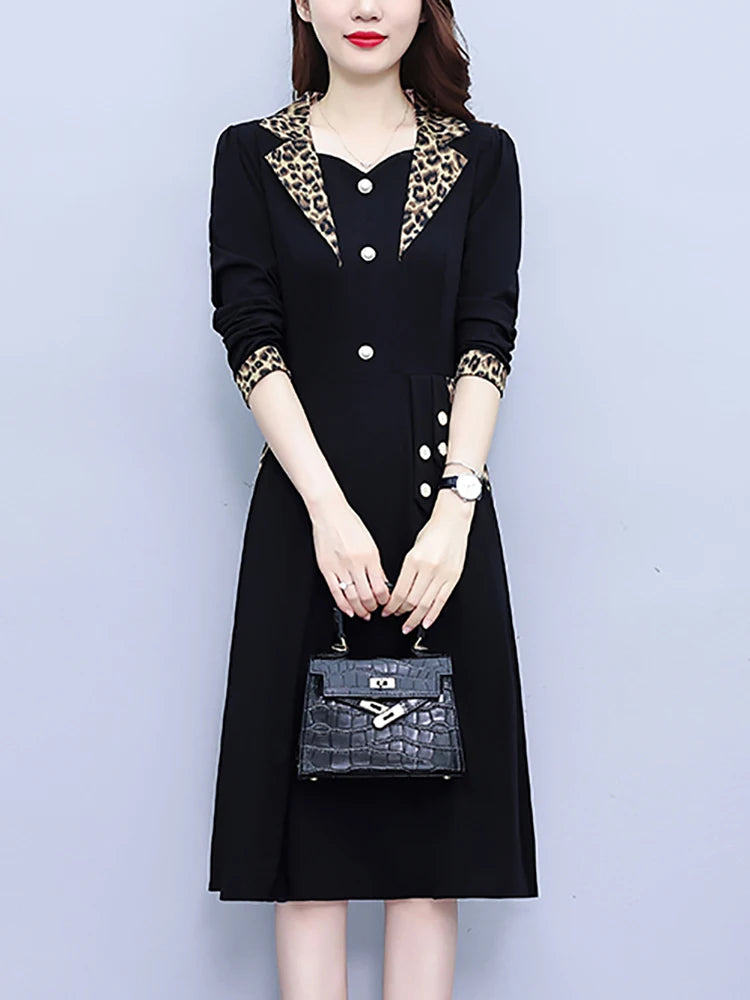 Black Elegant Casual Suit Collar Dress