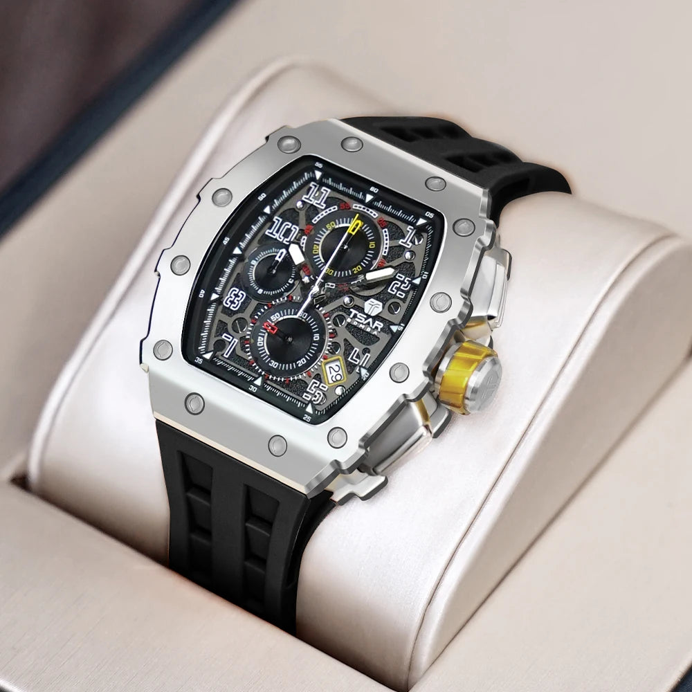 Watch for Men Luxury Brand Tonneau Design Waterproof Clock Stainless