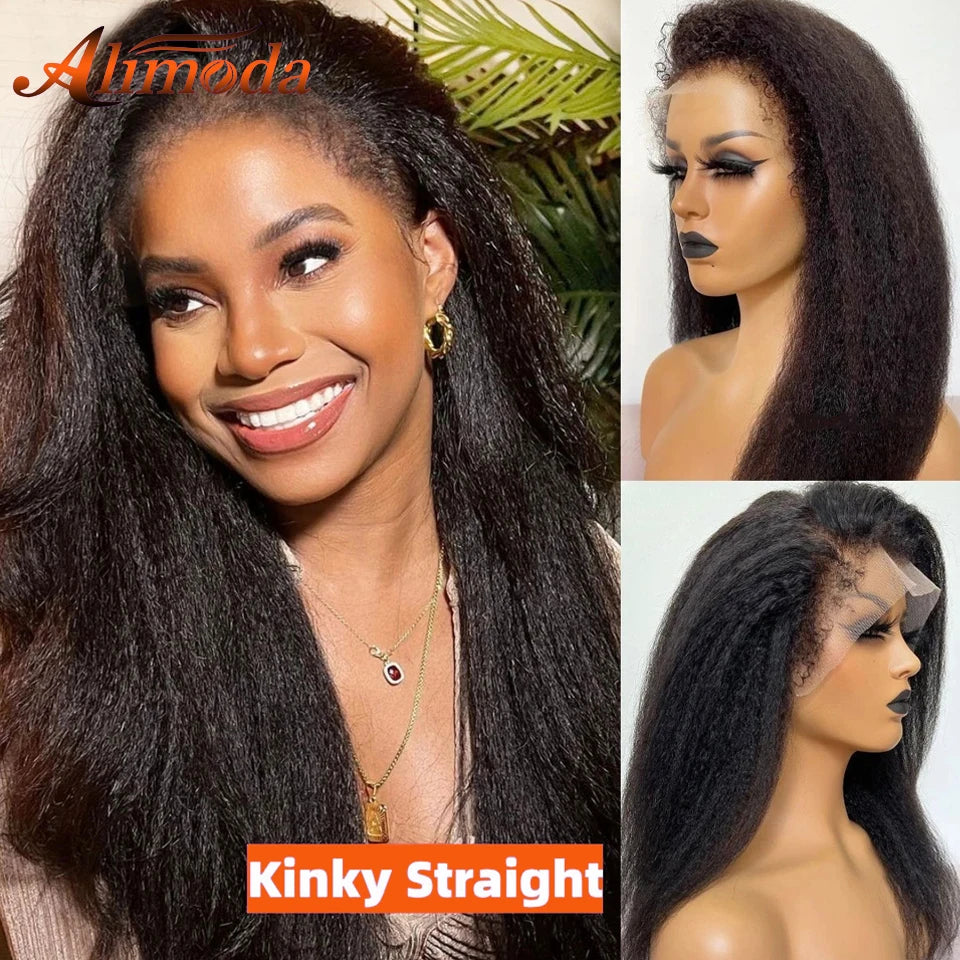 Kinky Straight 13x4 Lace Front Wigs Human Hair 13x6 HD Lace Frontal Wig 4C Edges Natural Hairline Glueless 5x5 Lace Closure Wigs