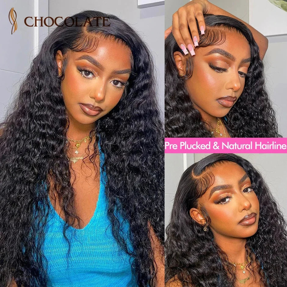 Water Wave 13x6 HD Lace Frontal Wig Deep Curly Human Hair Wigs For Black Women Brazilian 4x4 Deep Wave Lace Closure Wig