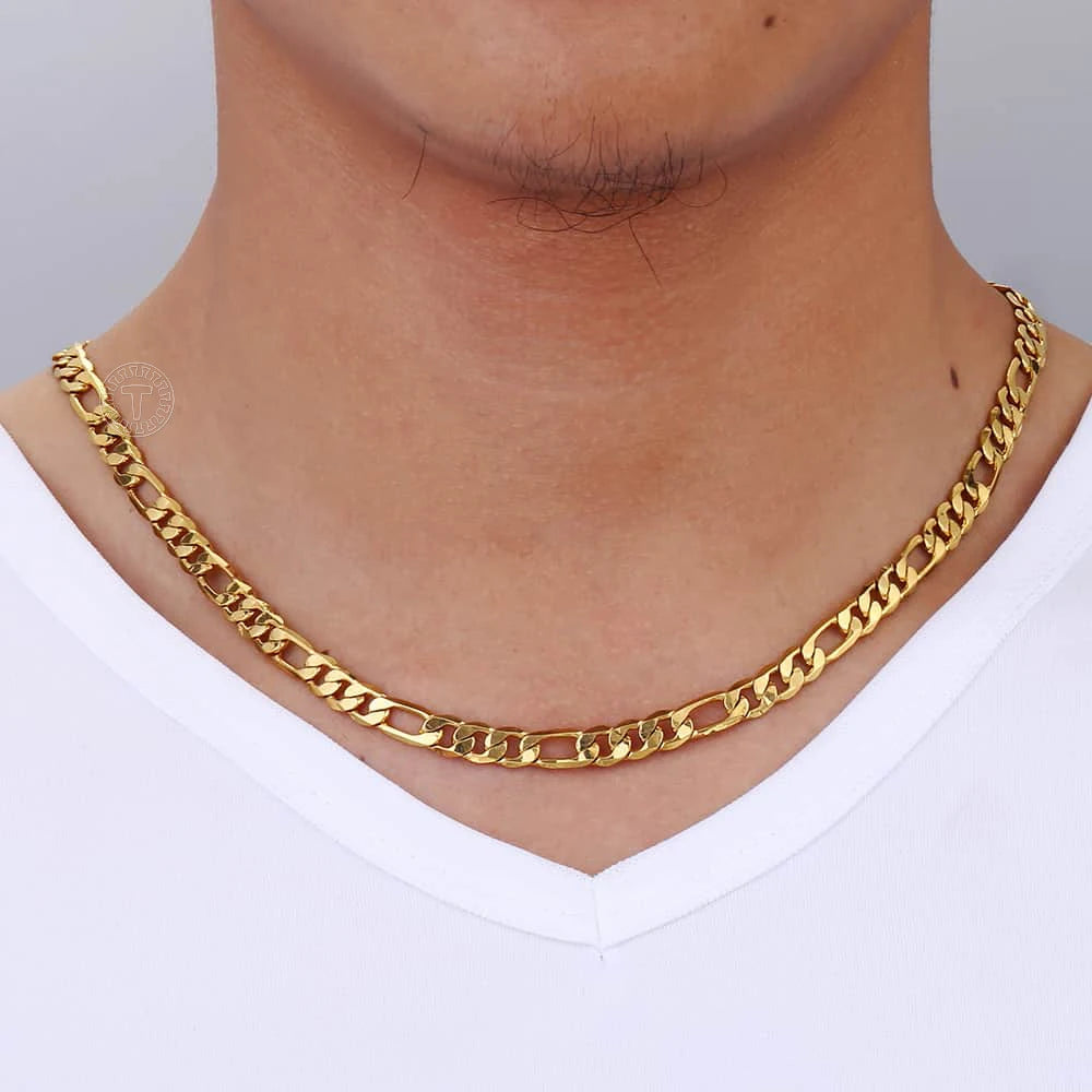 Punk Men's Necklace Gold Color Figaro Link Chain for Men Women