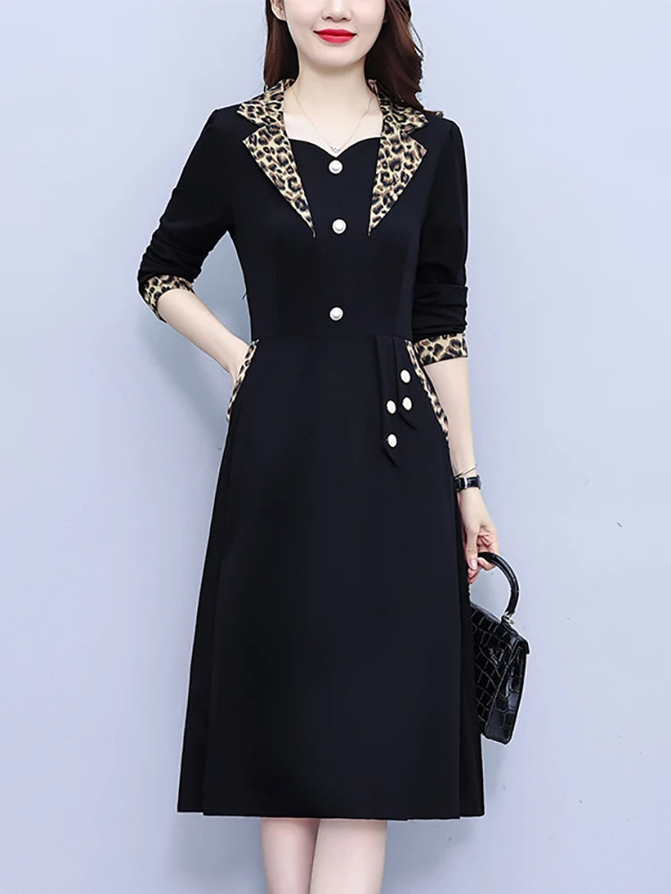 Black Elegant Casual Suit Collar Dress