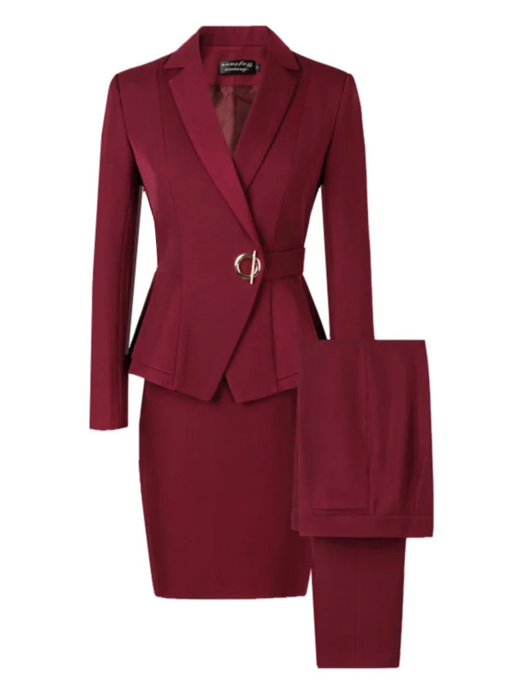 Women Skirt Suits Two Piece Set Office Ladies Blazer Pants