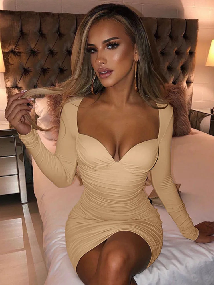 Hugcitar Long Sleeve Ruched Mini Dress