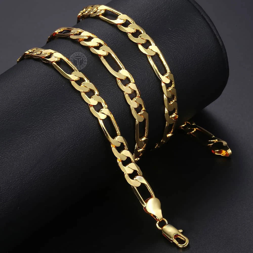 Punk Men's Necklace Gold Color Figaro Link Chain for Men Women