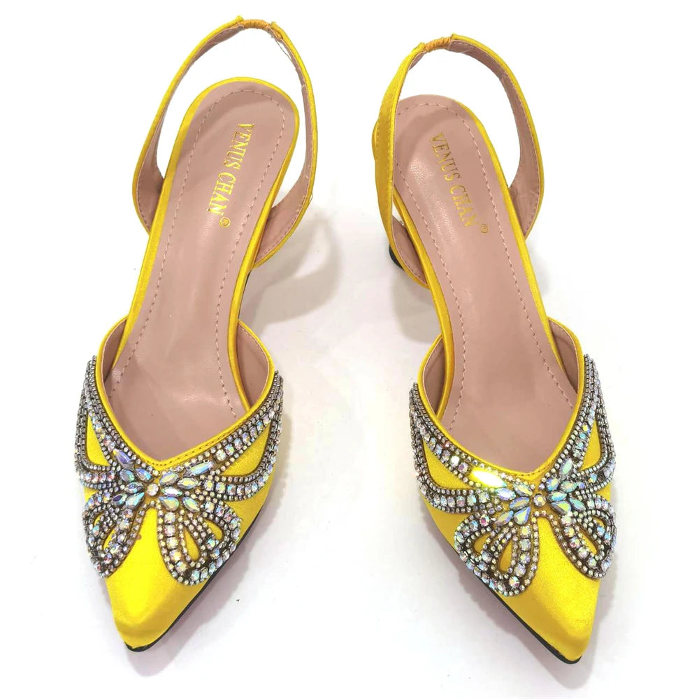 Yellow Classy Bowknot Pointed Toe Women's Shoes High Heel Elegan