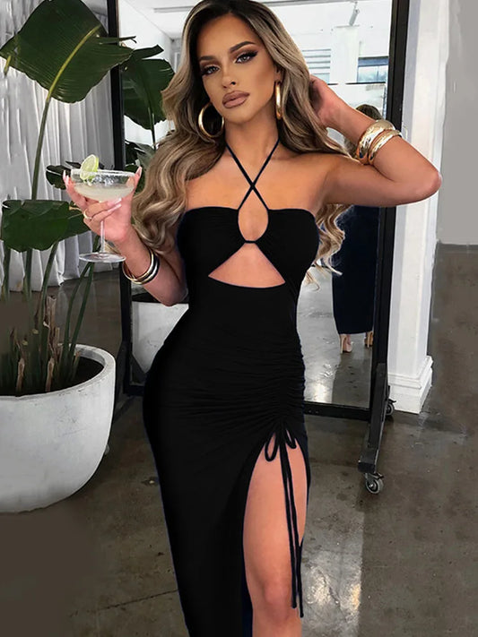 Sleeveless Sexy Female Midi Backless Dresses Slim Night Club